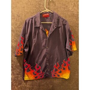 JNCO JEANS Mens XXLarge Short Sleeve Button Up Shirt Flames 8 Ball Dice Cards